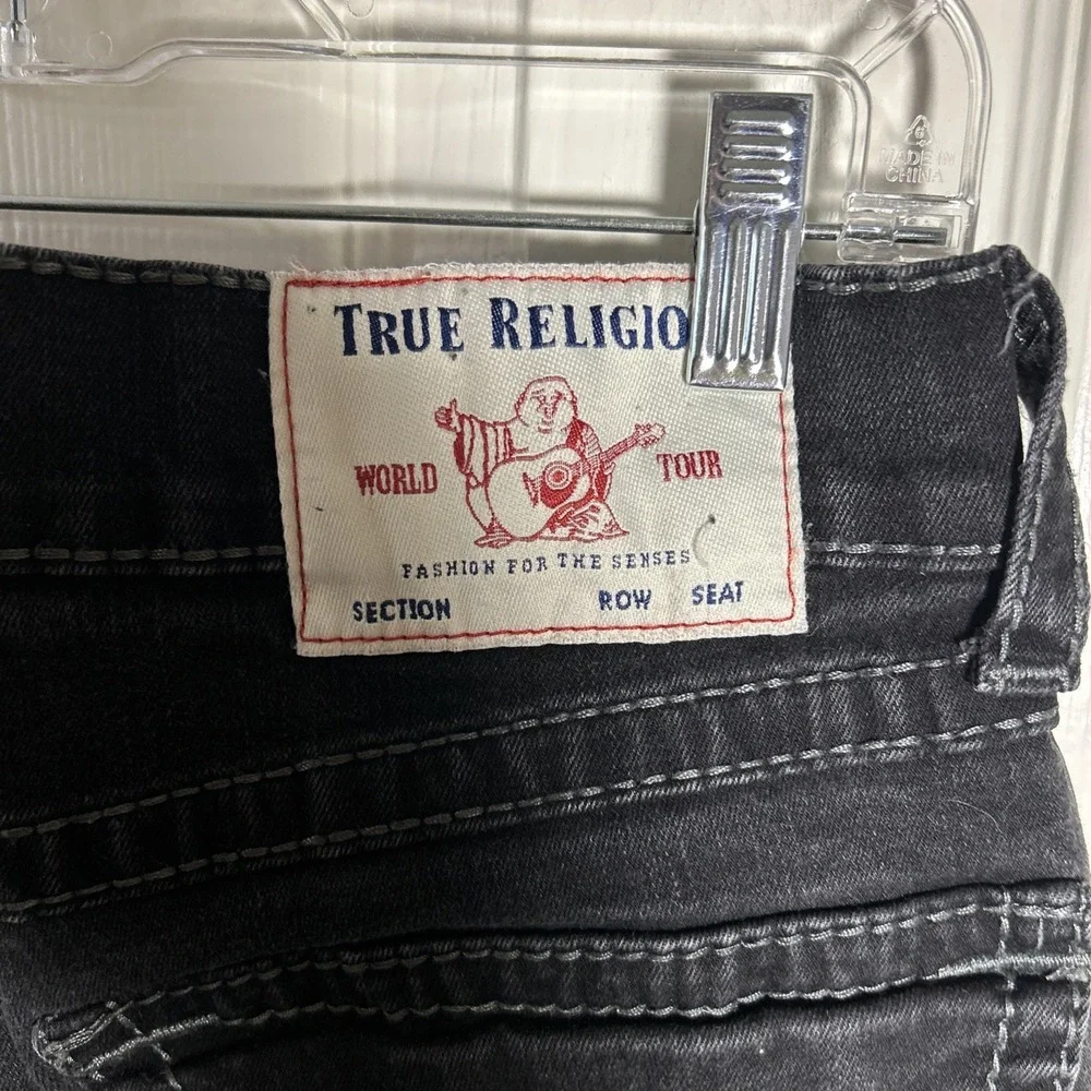 True Religion Ricky Men 31 Jean Rinse Black Flap Button Pocket Relaxed Straight